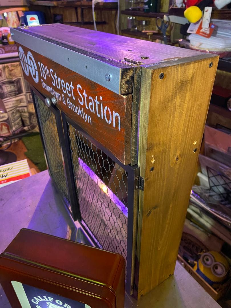 照明付き棚　アメリカン　インダストリアル　ROUTE66 置き型　壁掛け　両用