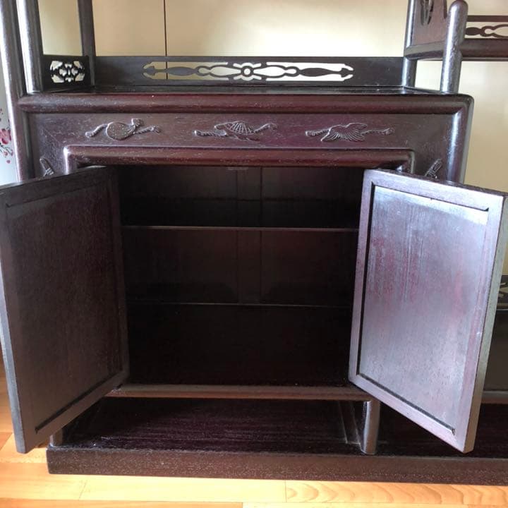 【美品】清代紫檀家具 紫檀茶箪笥 透かし彫り飾り棚 古董品