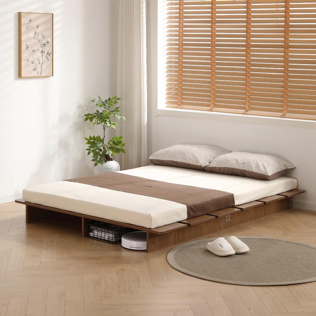 【幅100cm】ベッド　脚付き　木目調　コンパクト　BROWN