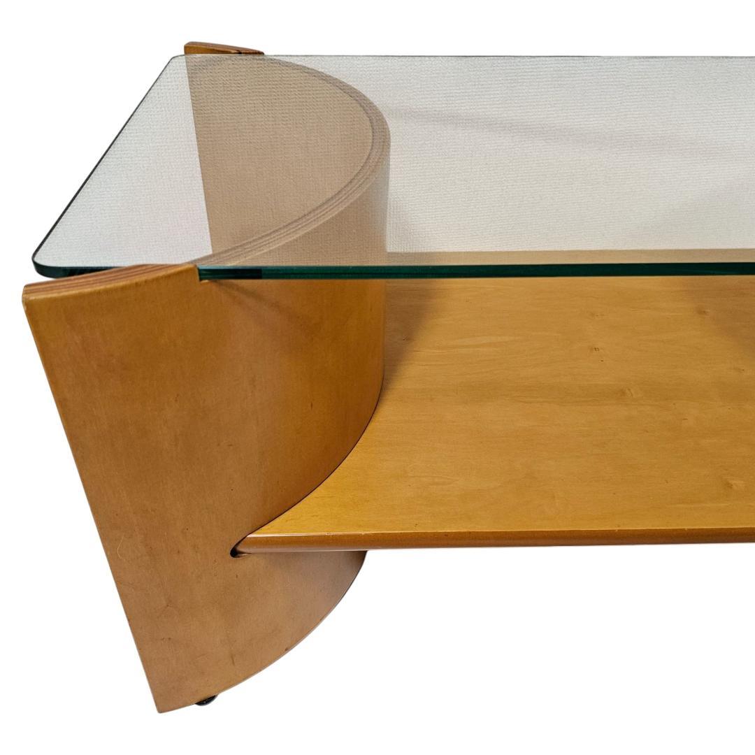 北欧レトロ 曲木プライウッド×ガラス天板 センターテーブル ヴィンテージ