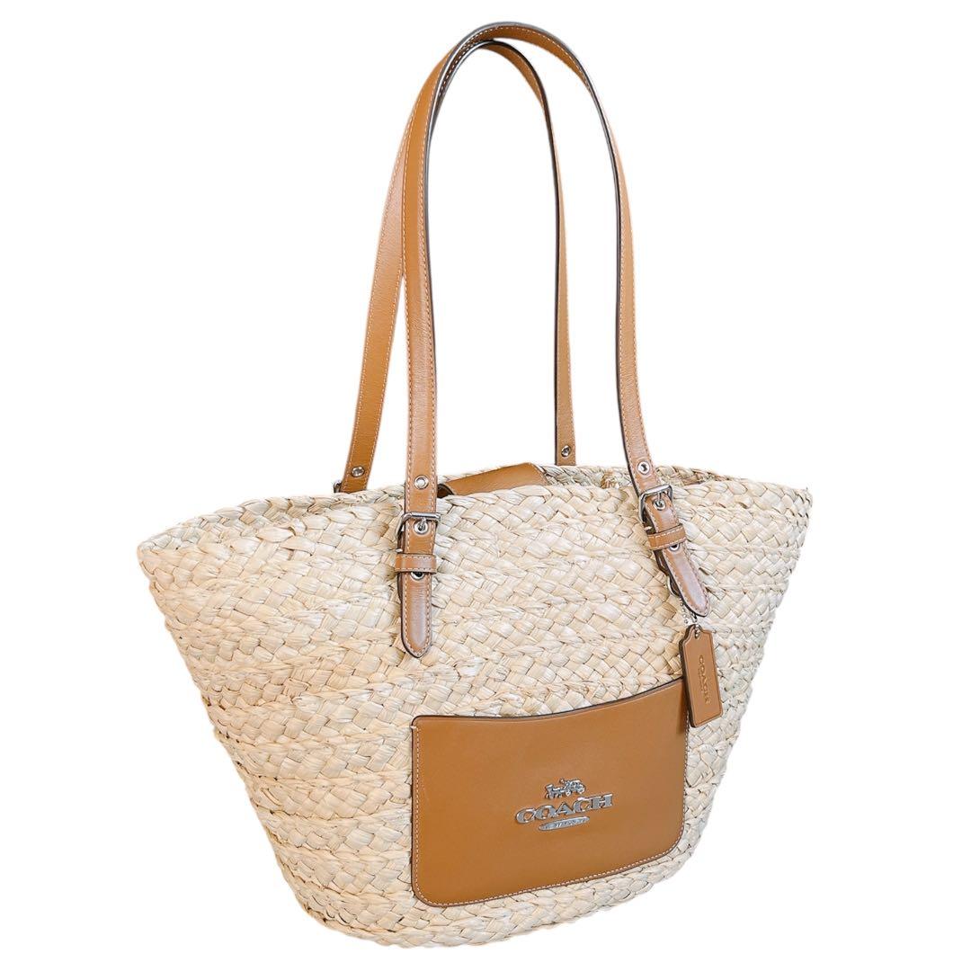 最終値下げ COACH カゴバッグ トートバッグ ラージストロートートナチュラル