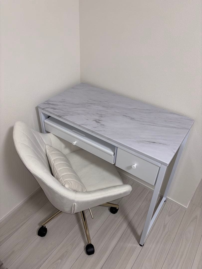 【新品】LOWYAコンパクトデスク [幅85] マーブルホワイト