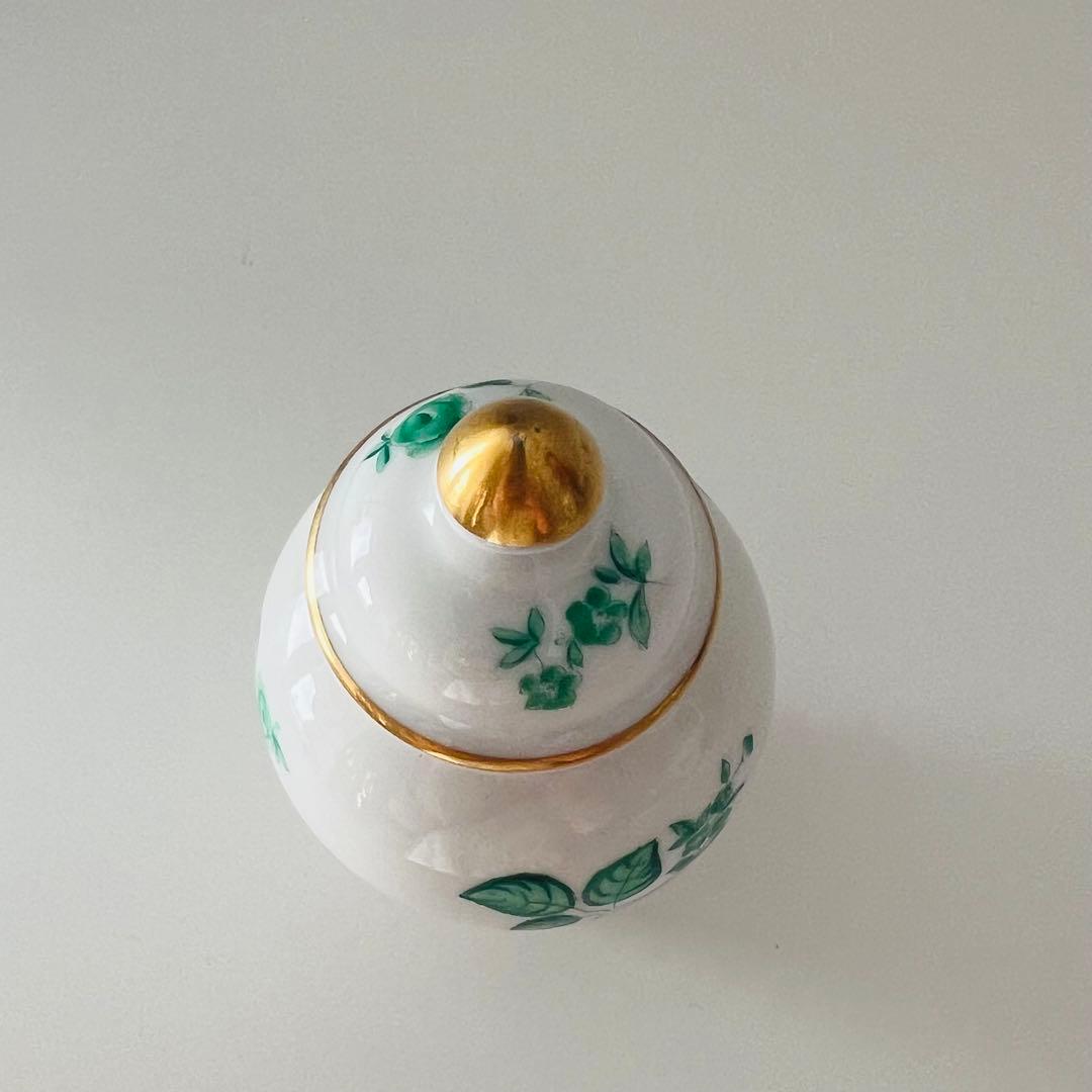 希少 Herend ヘレンド 花瓶 グリーン 薔薇 手描き 花器 飾り壺