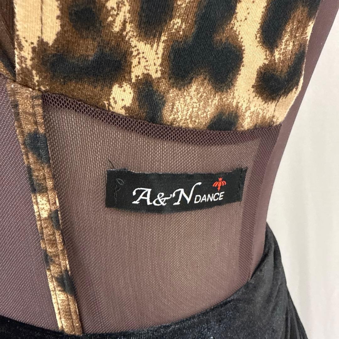 Y5768★S 茶色 黒 アニマル柄 フリンジ ラテンドレス 社交ダンス