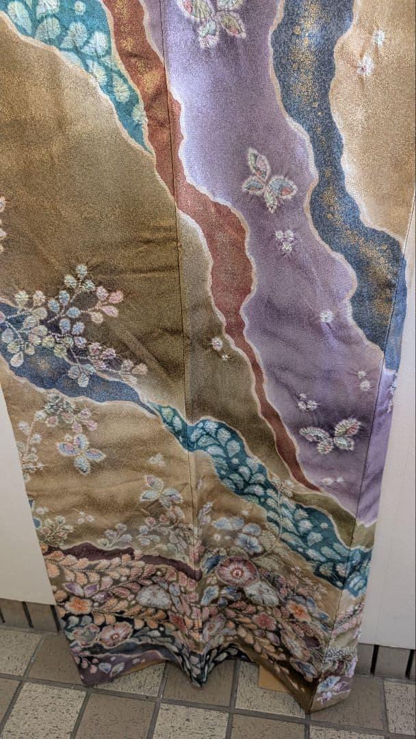 【翠山工房】訪問着 花柄 金色 紫色 辻ヶ花