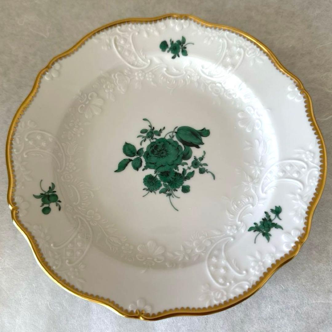 マイセン 18.5cmプレート　ワトーの花 グリーンブーケ 6枚セット