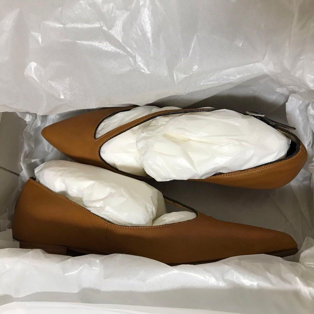 ラボキゴシワークス　ポインテッドトゥシューズ　キャメル