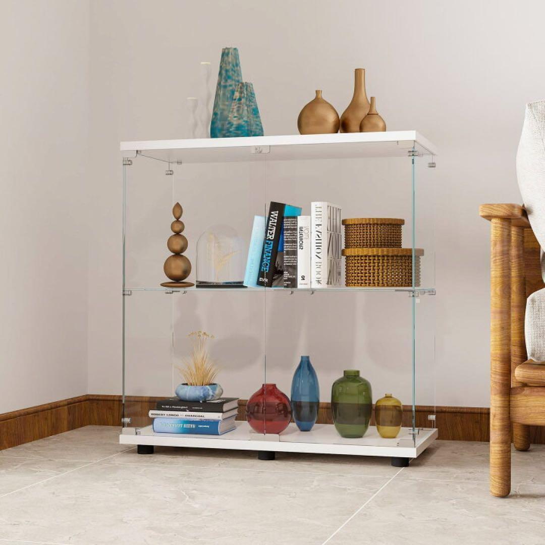 ガラスケース 2段両扉タイプ(鍵付き) ケース フィギュア 棚 ホワイト