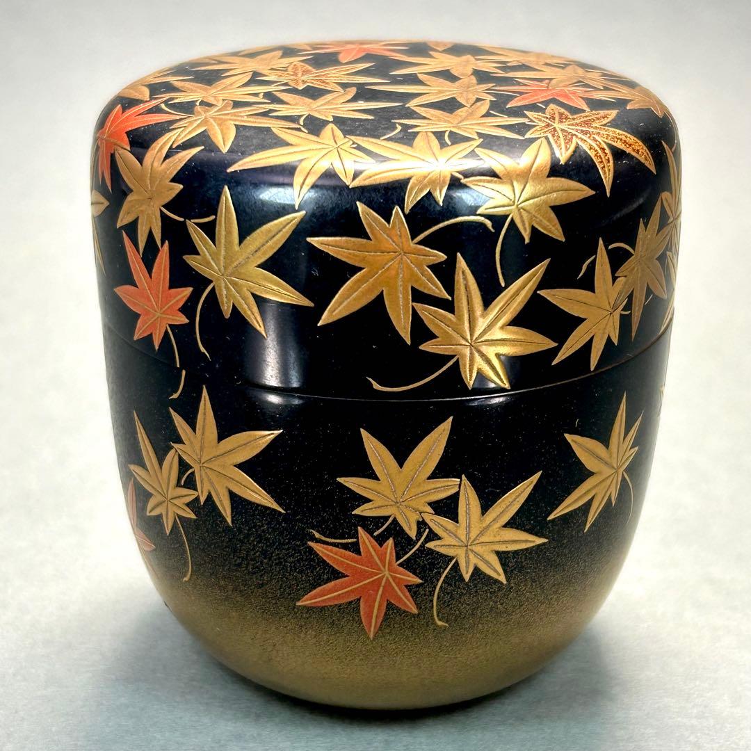 棗　『清瀬一光　而妙斎書付』　紅葉蒔絵　大棗　お茶道具　書付箱　共箱　工芸品