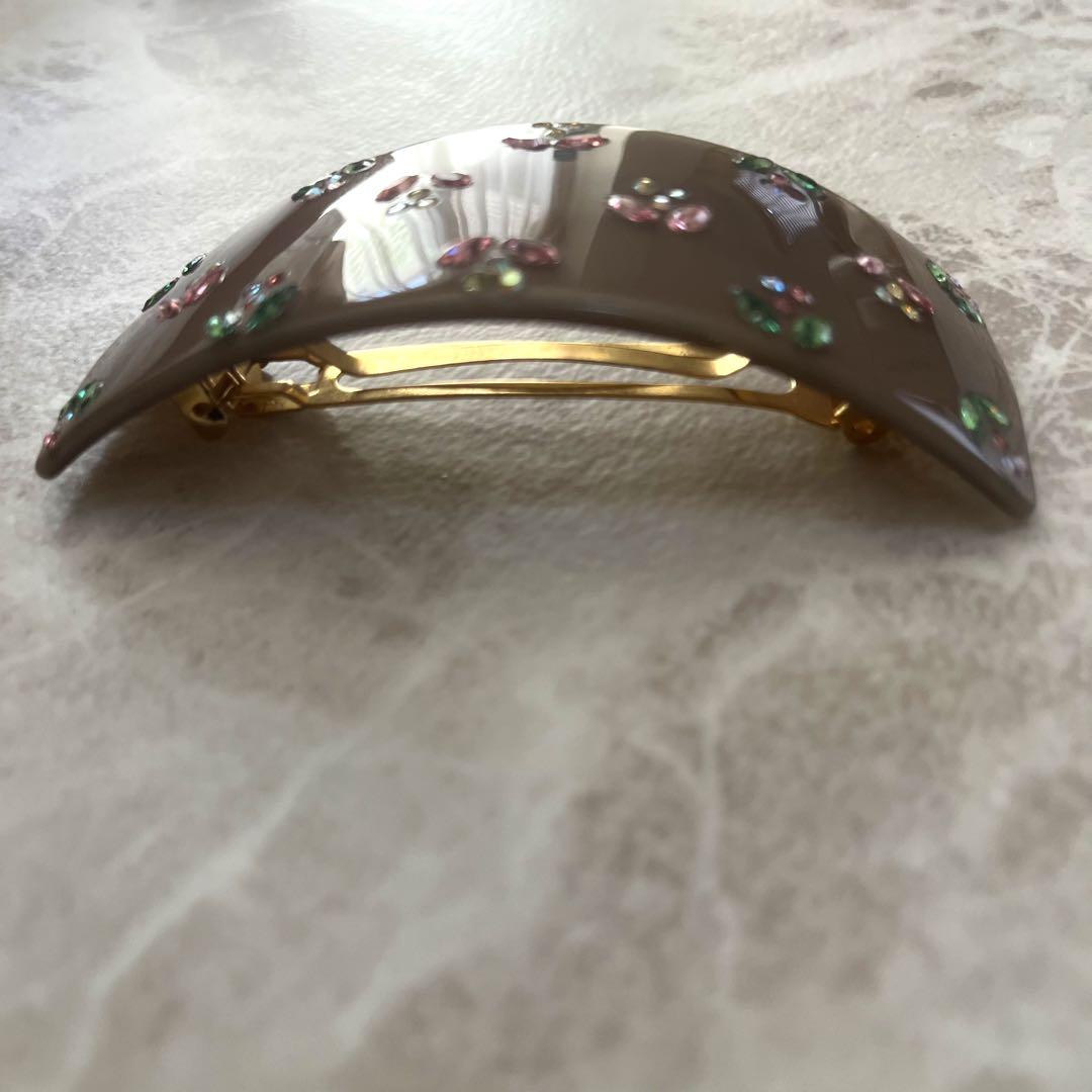 美品　acca アッカ　バレッタ　フランス製　ストーン　花　髪留め　ヘアアクセ