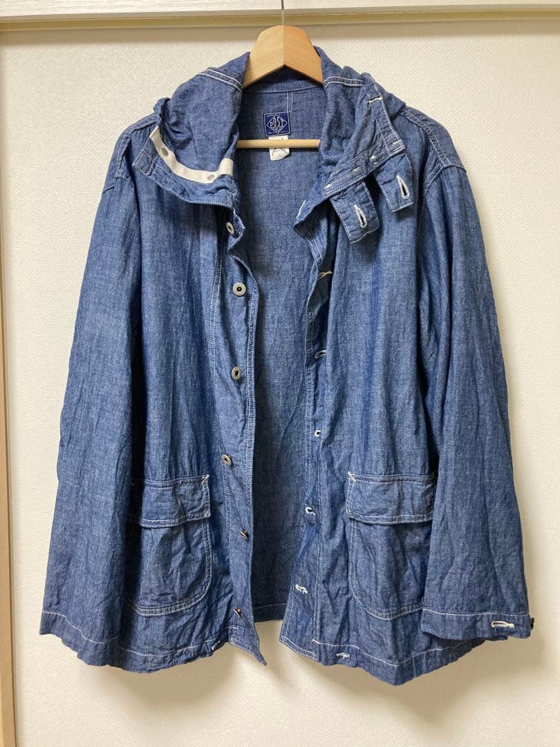 ポストオーバーオールズ　シャンブレーネイビーパーカーL サンプル品