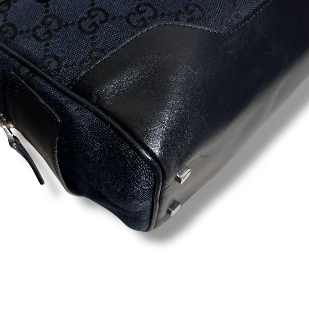 Gucci 黒 キャンバス レザー ハンドバッグ