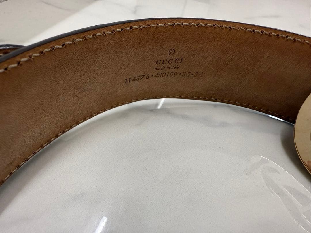 d*9様 GUCCI ブラウンレザーベルト ダブルGロゴ