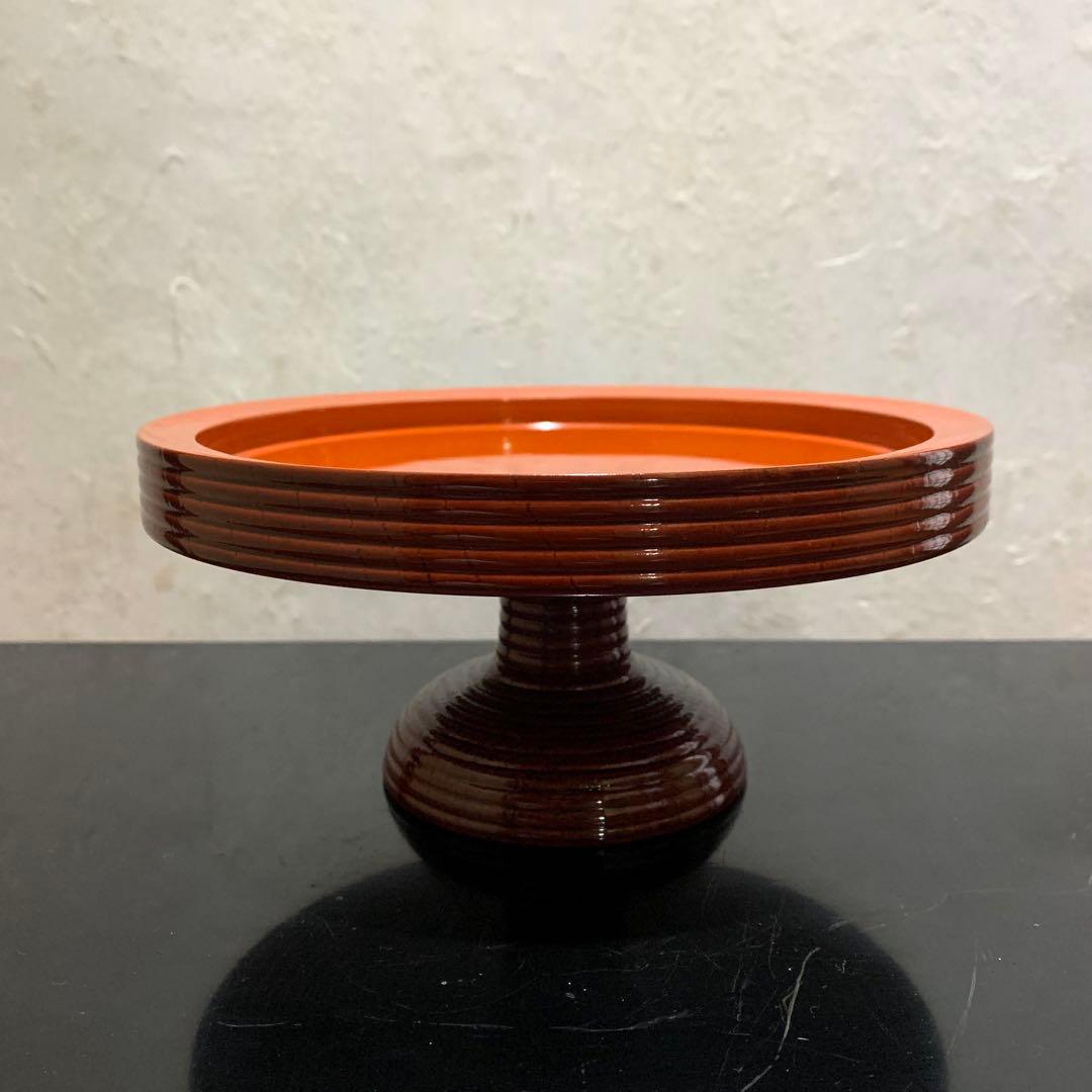 独楽干菓子器　﻿茶道具　高杯　朱塗　菓子器　漆器　干菓子器　共紙箱入り