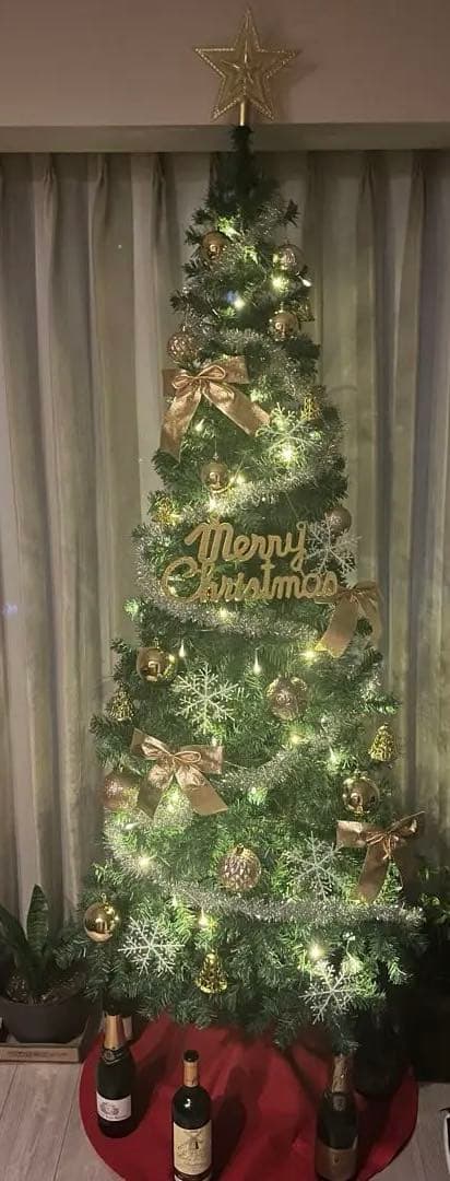 クリスマスツリー 210cm シルバーピンクゴールド　電飾装飾フルセット