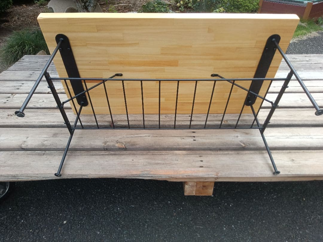 パイン集成材蜜蝋ワックス塗装木製アイアンテーブル