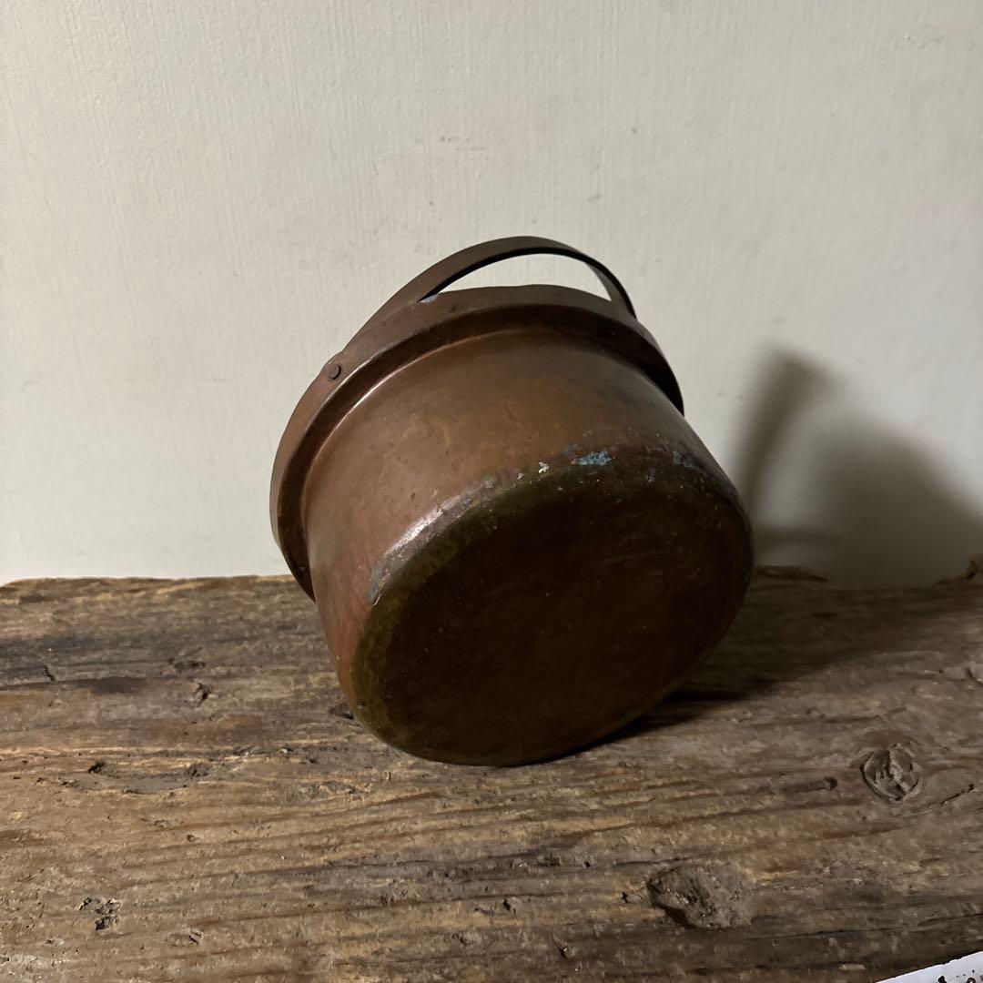 シャビー　古い片口銅鍋　⑥ コッパーケトル　片口　ガーデニング　古道具　検:李朝