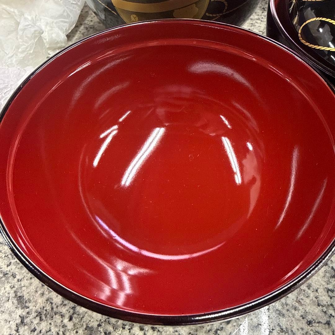 会津塗 金彩蒔絵桜鈴文様 蓋付きお吸物椀 雑煮椀 お椀 5客セット 漆器 汁椀