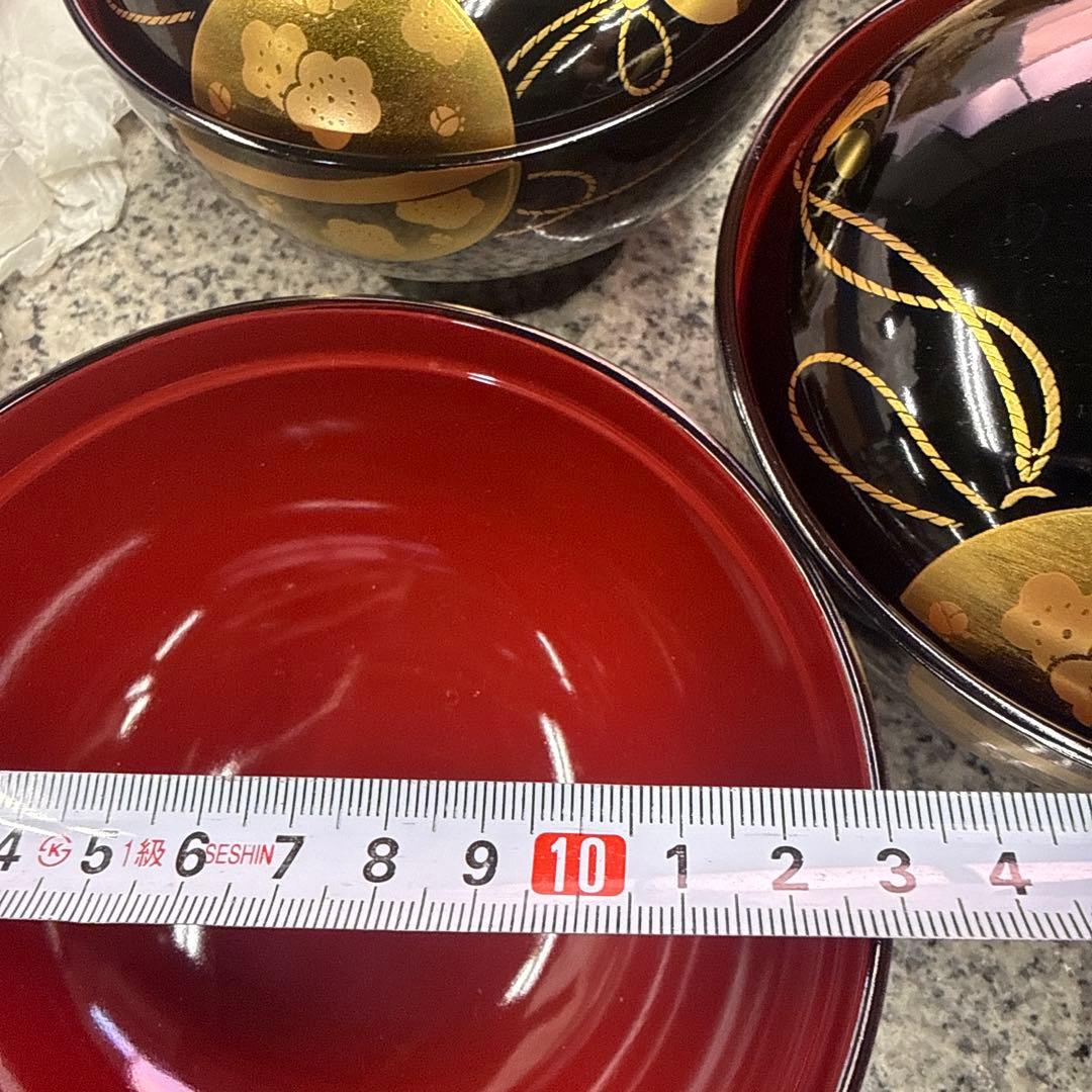 会津塗 金彩蒔絵桜鈴文様 蓋付きお吸物椀 雑煮椀 お椀 5客セット 漆器 汁椀