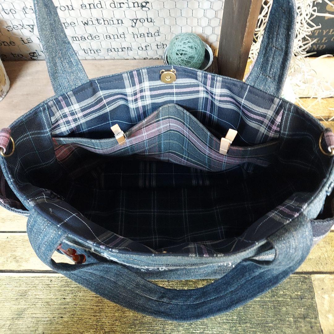 刺繍デニムバック　No.676　デニムリメイク　刺繍バック　丸いバック