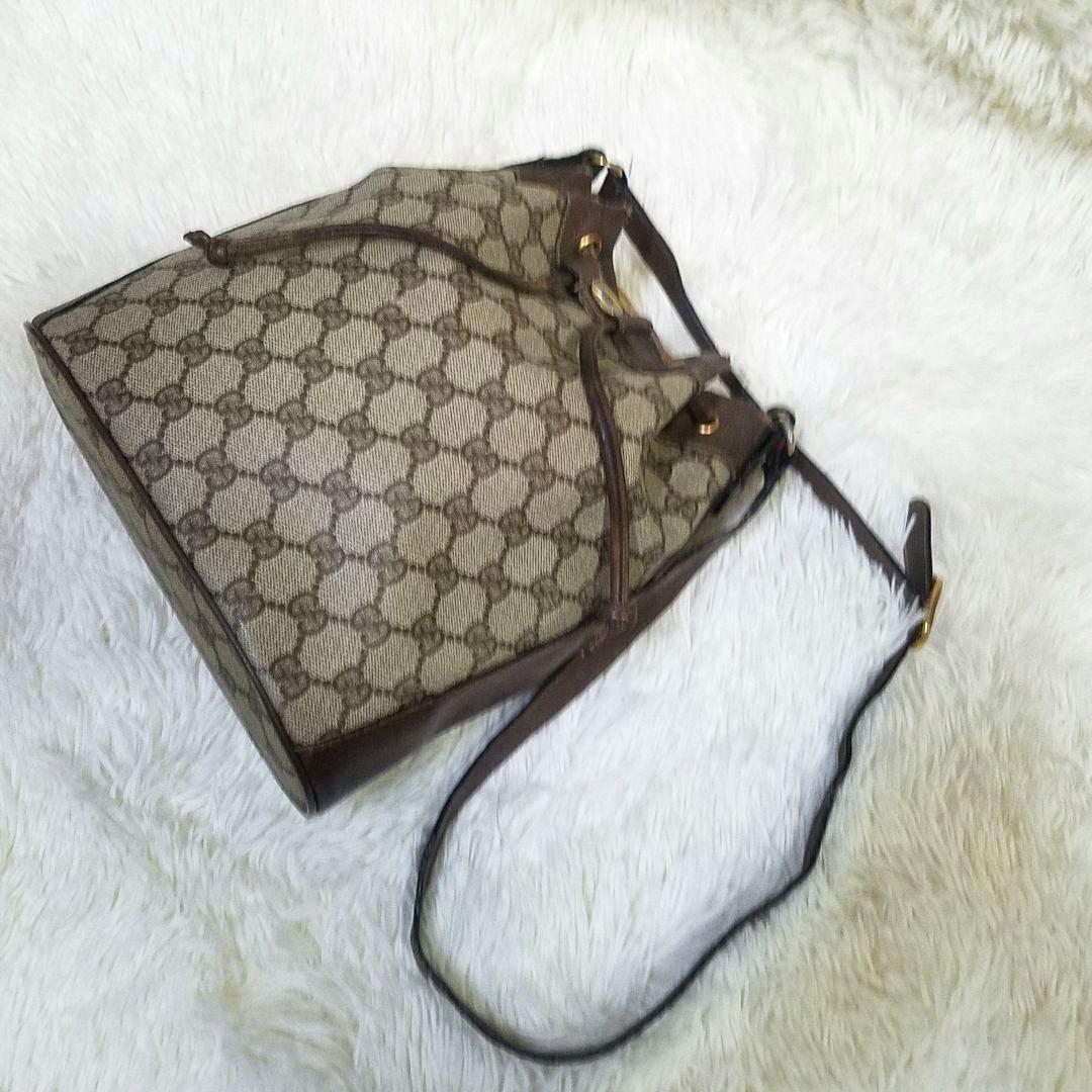 【正規品】GUCCI 巾着型ショルダーバッグ GG シェリーライン PVC 本革