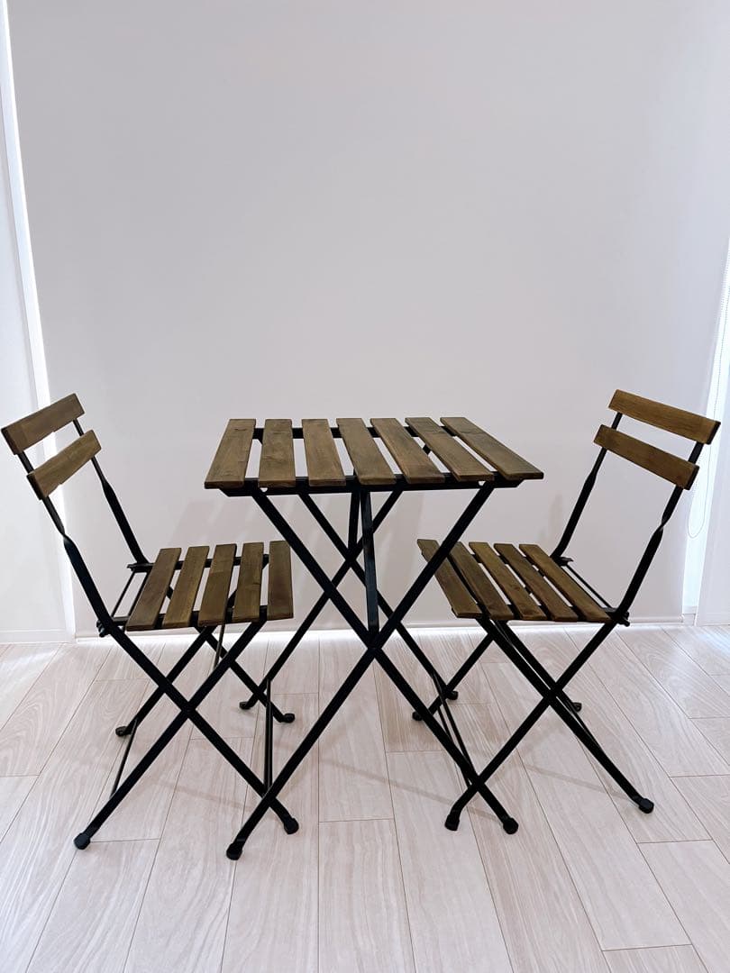 山善 ガーデンテーブル3点セット 折りたたみ バルコニー カフェ アカシア天然木