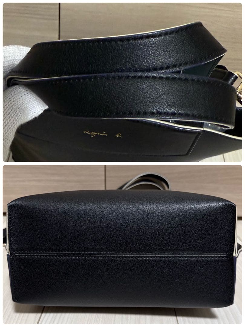 【美品】agnes b. 2wayショルダーバッグ レザー ブラック グリーン