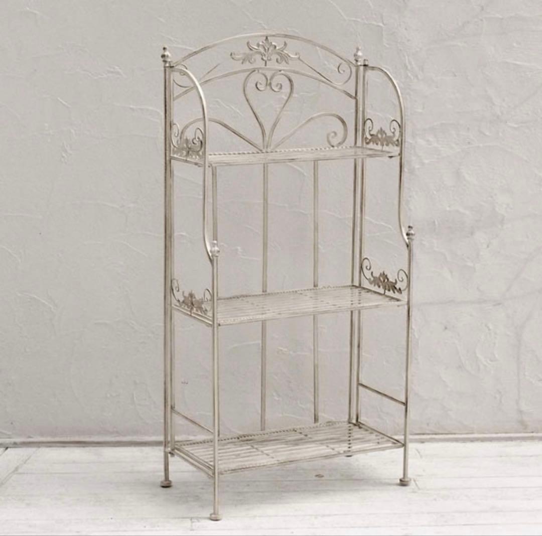 アンティーク調 ホワイト アイアンラック 3段