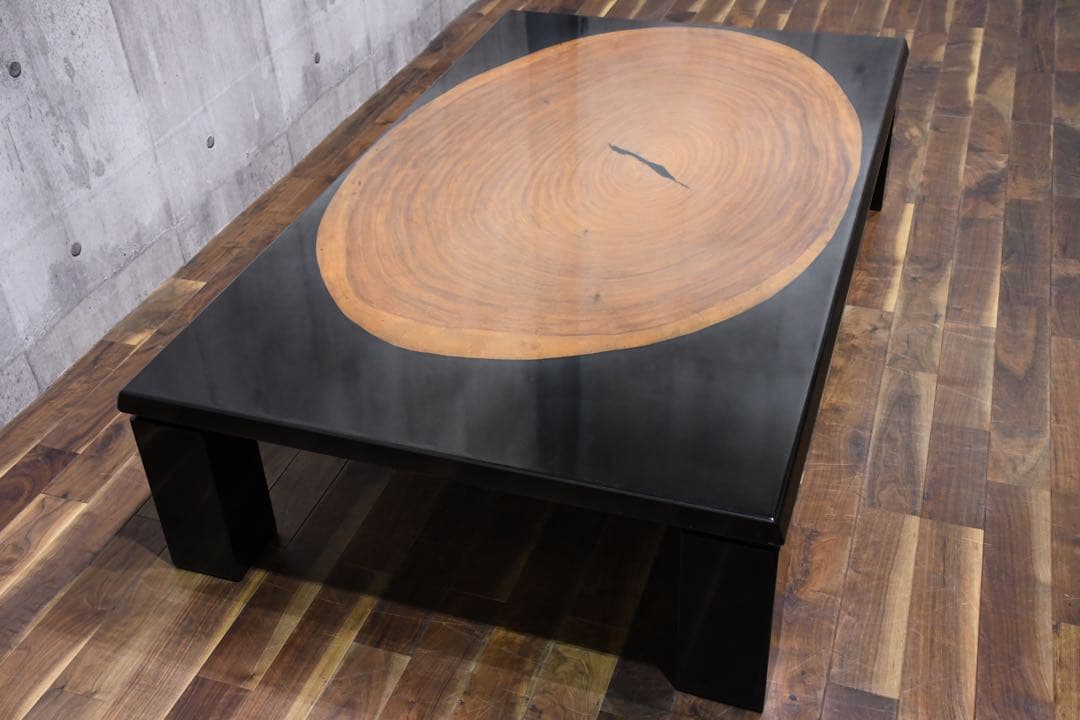 ADK195 カリモク 輪切り ブビンガ天板 座卓 5尺 ローテーブル