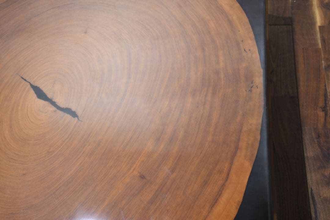 ADK195 カリモク 輪切り ブビンガ天板 座卓 5尺 ローテーブル