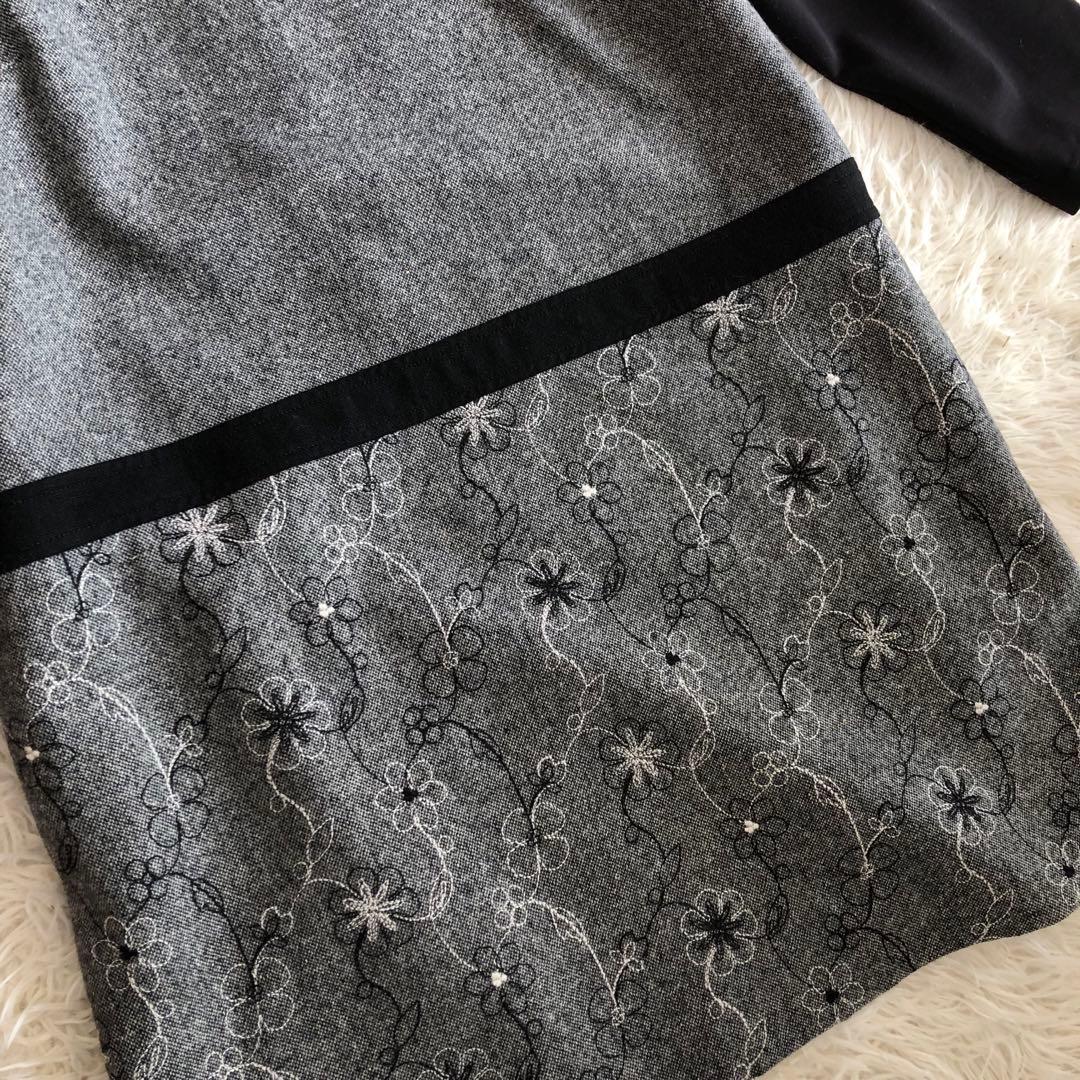 レリアン　レイヤード風　チュニック　ワンピース　現行　近年　ドッキング　刺繍