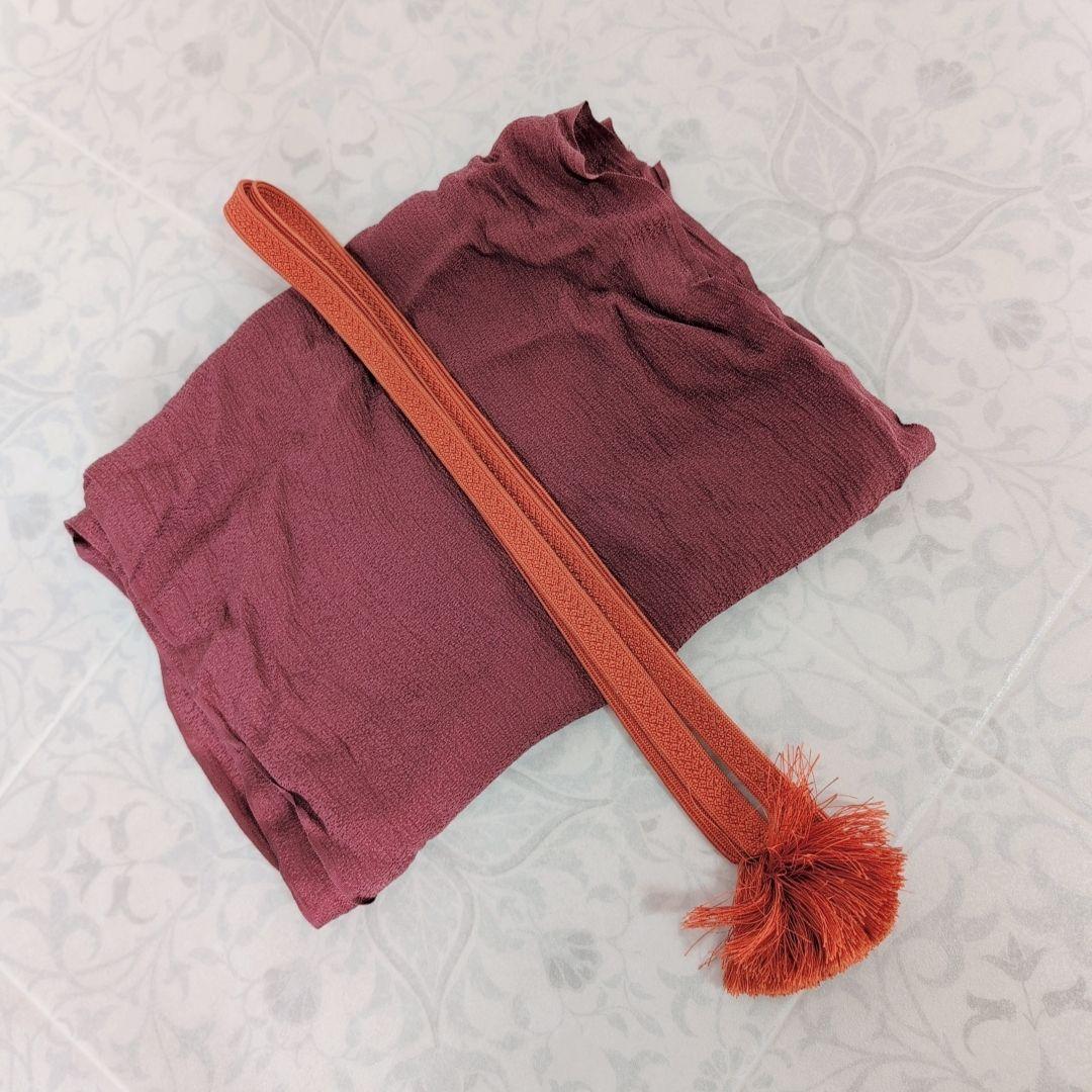 小紋付け下げ　フルセット　着物　正絹　ブラウン　深緑　更紗　花　しつけ糸　F6