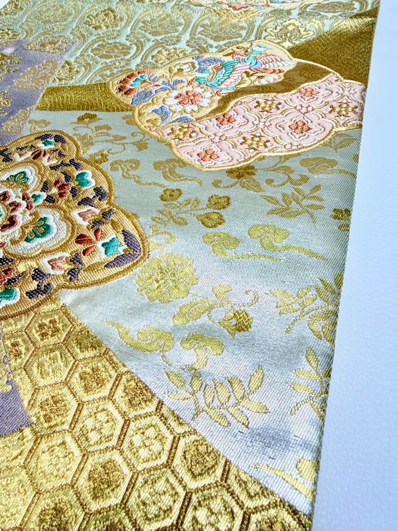 高級 袋帯 正絹 六通柄 西陣織 花文様 ゴールド 唐織 訪問着 色無地 留袖