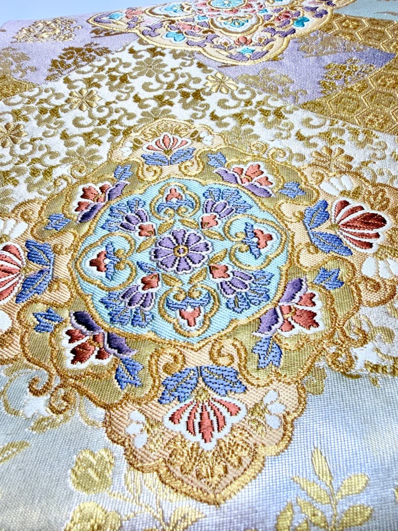 高級 袋帯 正絹 六通柄 西陣織 花文様 ゴールド 唐織 訪問着 色無地 留袖