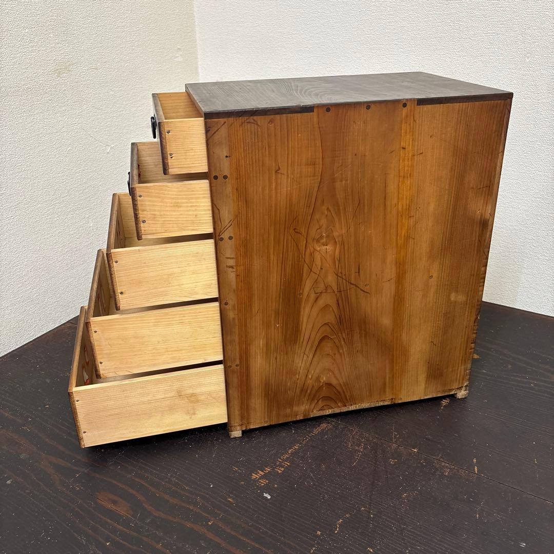 古道具 木製 小引き出し 5段 金具付き 昭和レトロ 収納棚 アンティーク