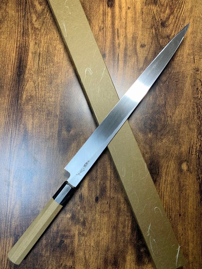 堺打刃物　フグ引　白ニ鋼　包丁　尺一寸　水牛八角柄