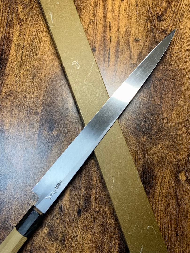 堺打刃物　フグ引　白ニ鋼　包丁　尺一寸　水牛八角柄