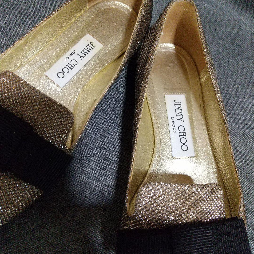JIMMY CHOO ゴールド グリッター フラットシューズ 36.5 ラメ