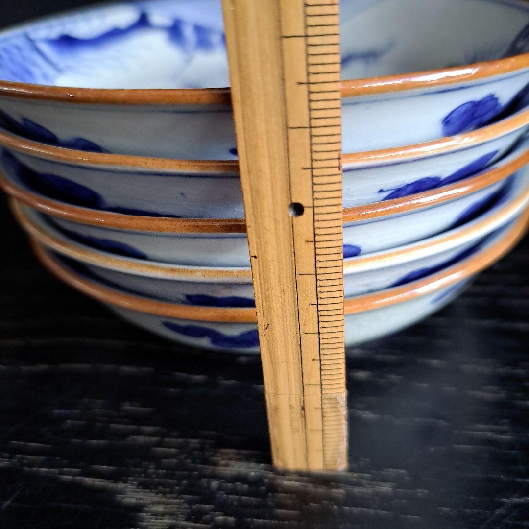 古伊万里　江戸中　 成化年製　小鉢 　人物囲碁図　縁朱 五客揃　極上