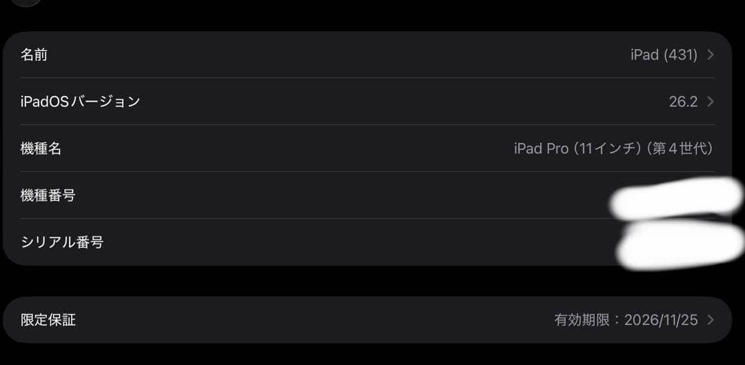 ipad pro11インチ第4世代 128GB WiFiモデルバッテリー100%