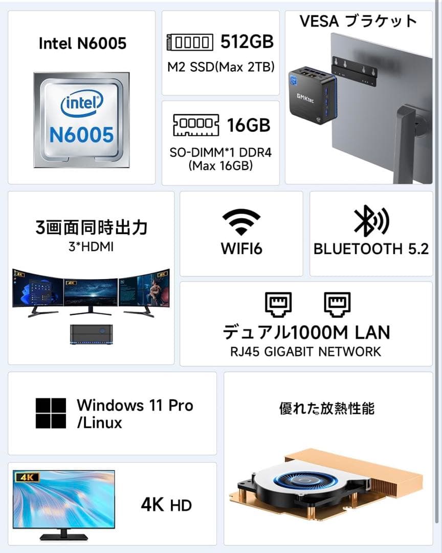 ミニPC GMKtec NUCBOX7 Intel N6005