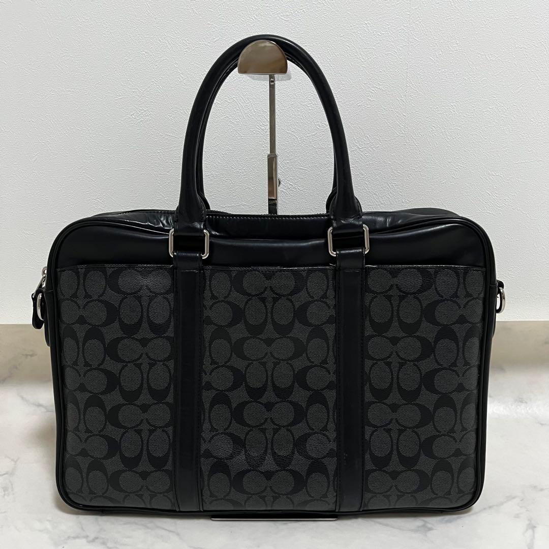 coach コーチ ビジネスバッグ PVCレザー　ブラック シグネチャー A4可