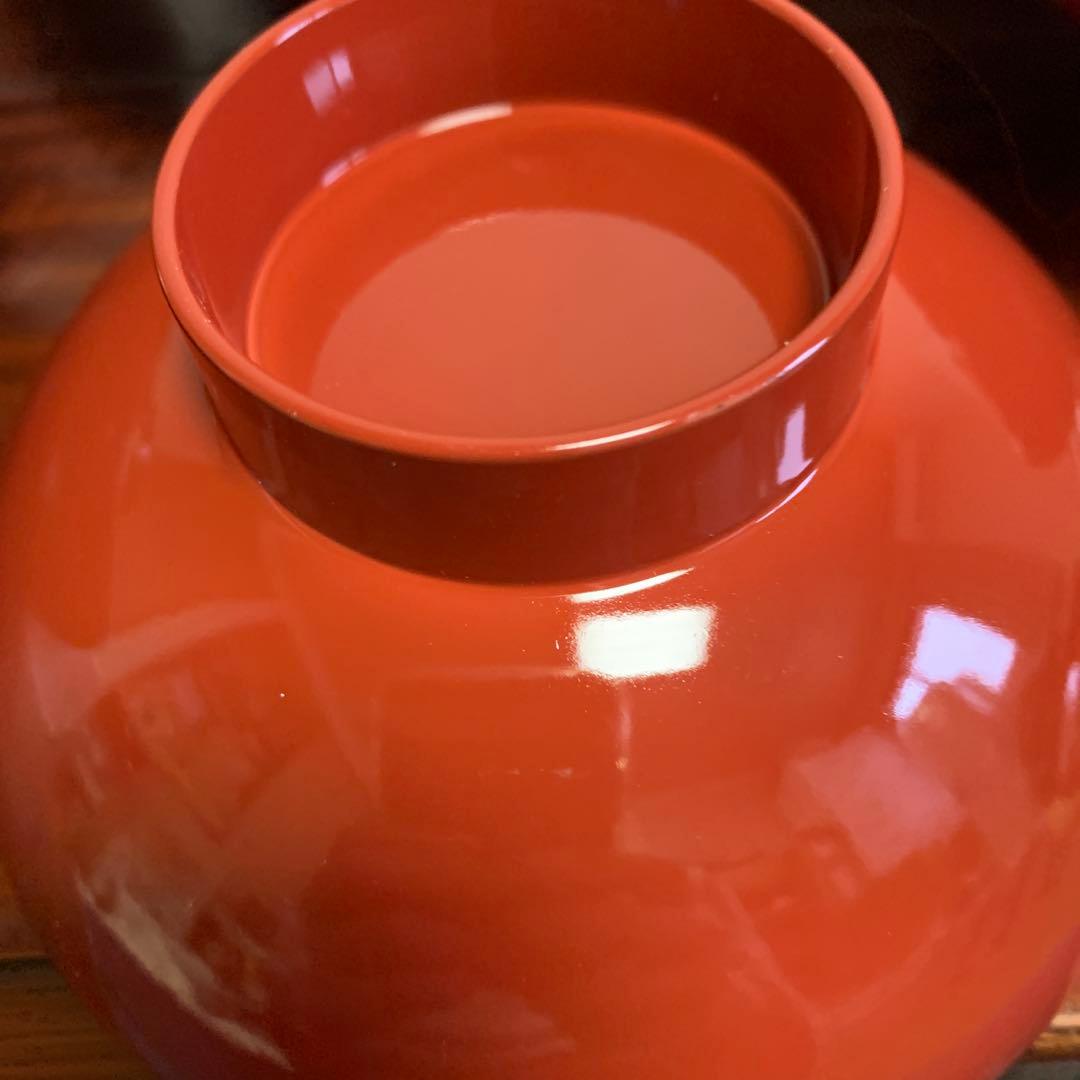 【中古】赤い汁椀 10個セット 扇子と花の模様19-384