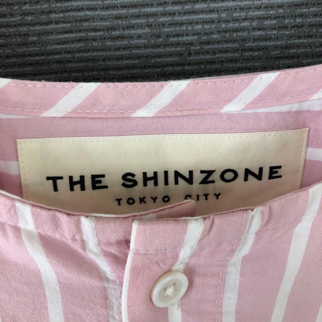 THE SHINZONE NOCOLLAR SHIRTS ピンク ストライプ