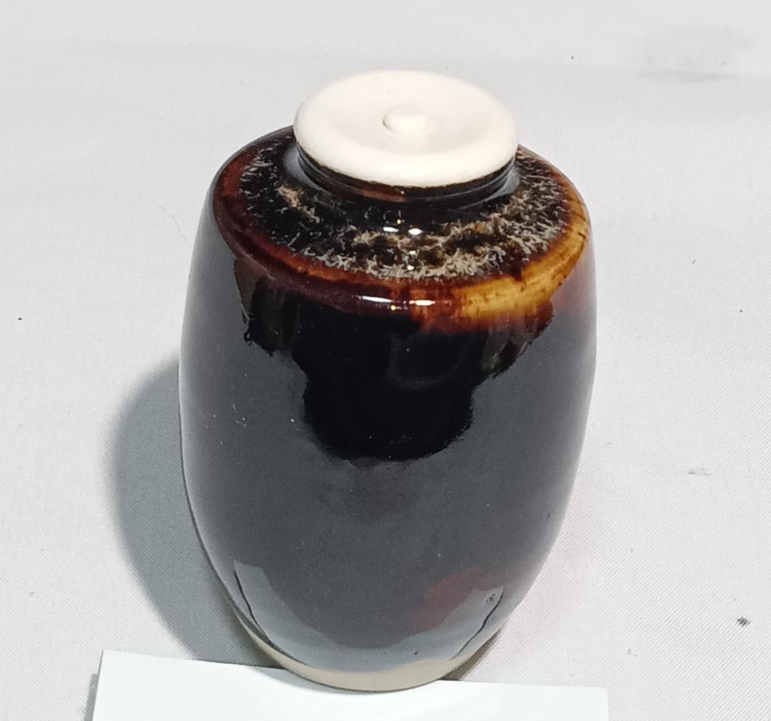 茶道具　京都洛東　桶谷定一作　肩衝茶入　帯鈎文錦仕覆付き　美品！！