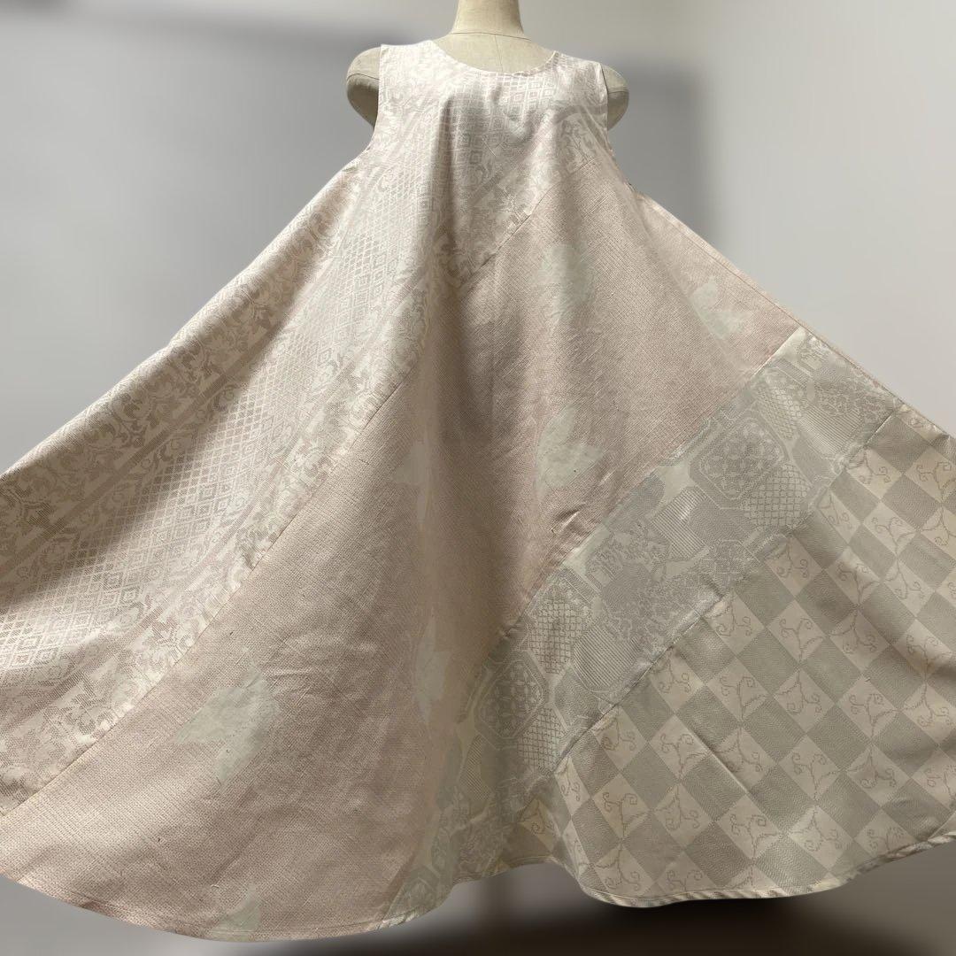 着物ワンピーステントラインマキシ丈《20》塩沢紬・結城紬・白大島紬等 L〜くらい