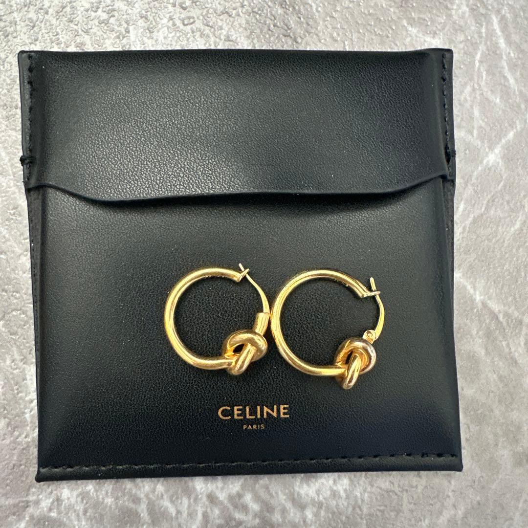 CELINE■正規品 ノット スモールフープ ピアス ゴールド