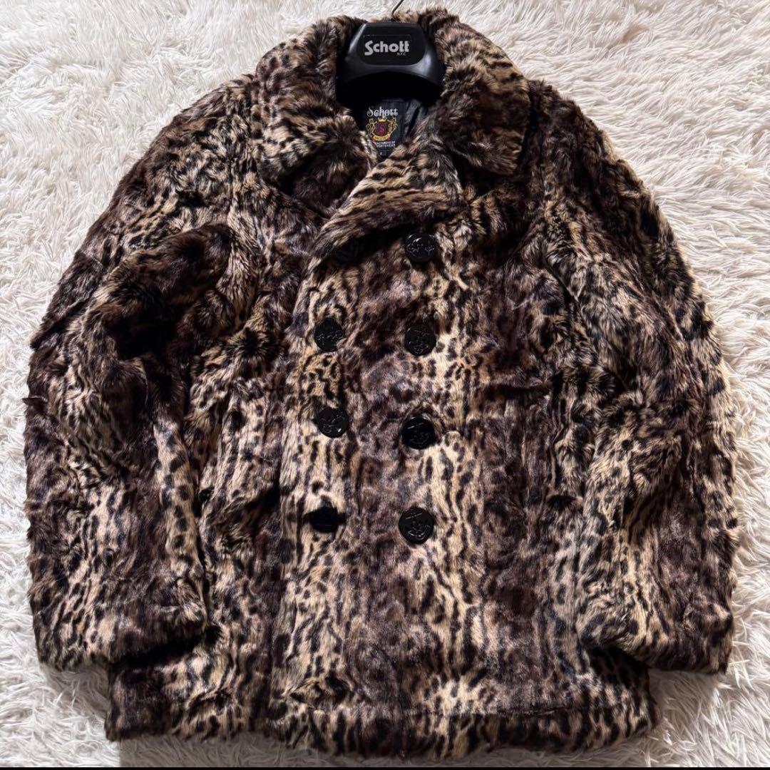 【入手困難レア】schott × MOUSSY レオパードPコート　ピーコート