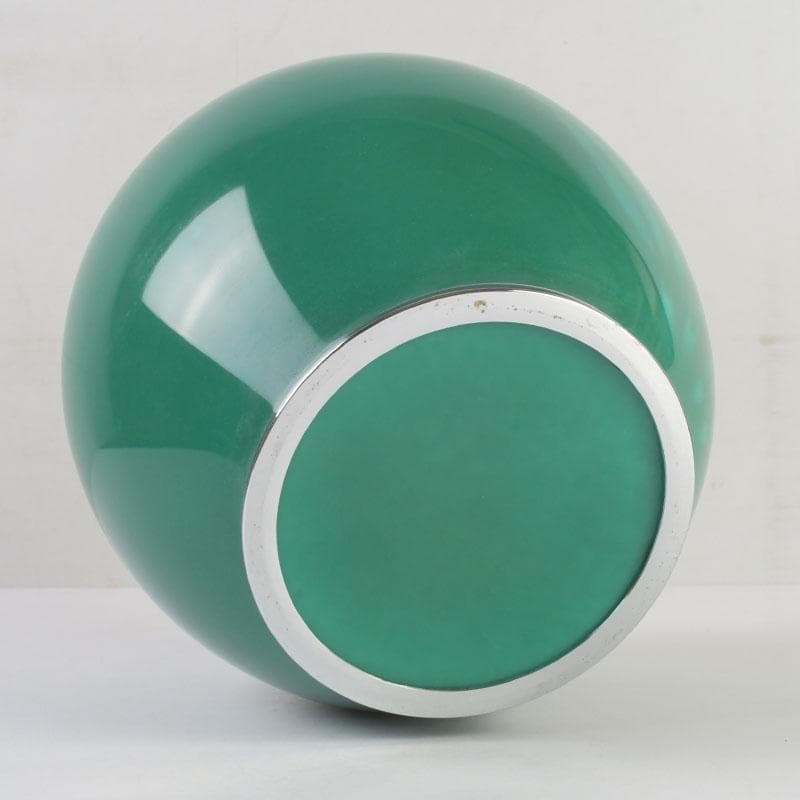 七宝焼　緑釉　花文　花瓶　唐木台付　共箱　V　9833A