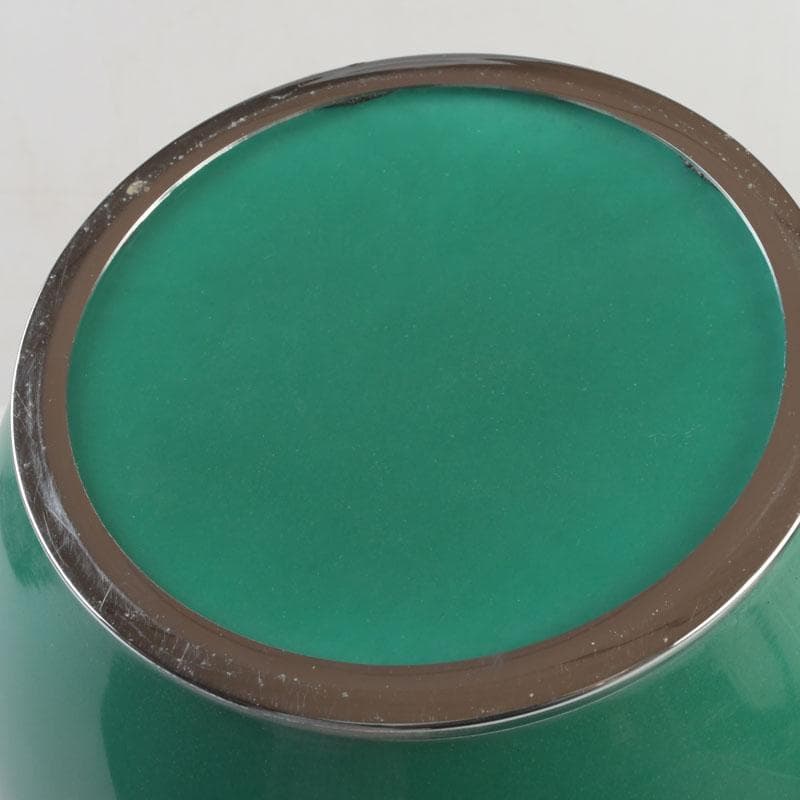 七宝焼　緑釉　花文　花瓶　唐木台付　共箱　V　9833A